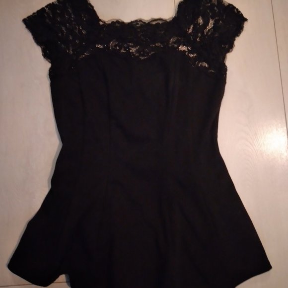 Goth Black Lace Detail Peplum Top - Picture 1 of 4